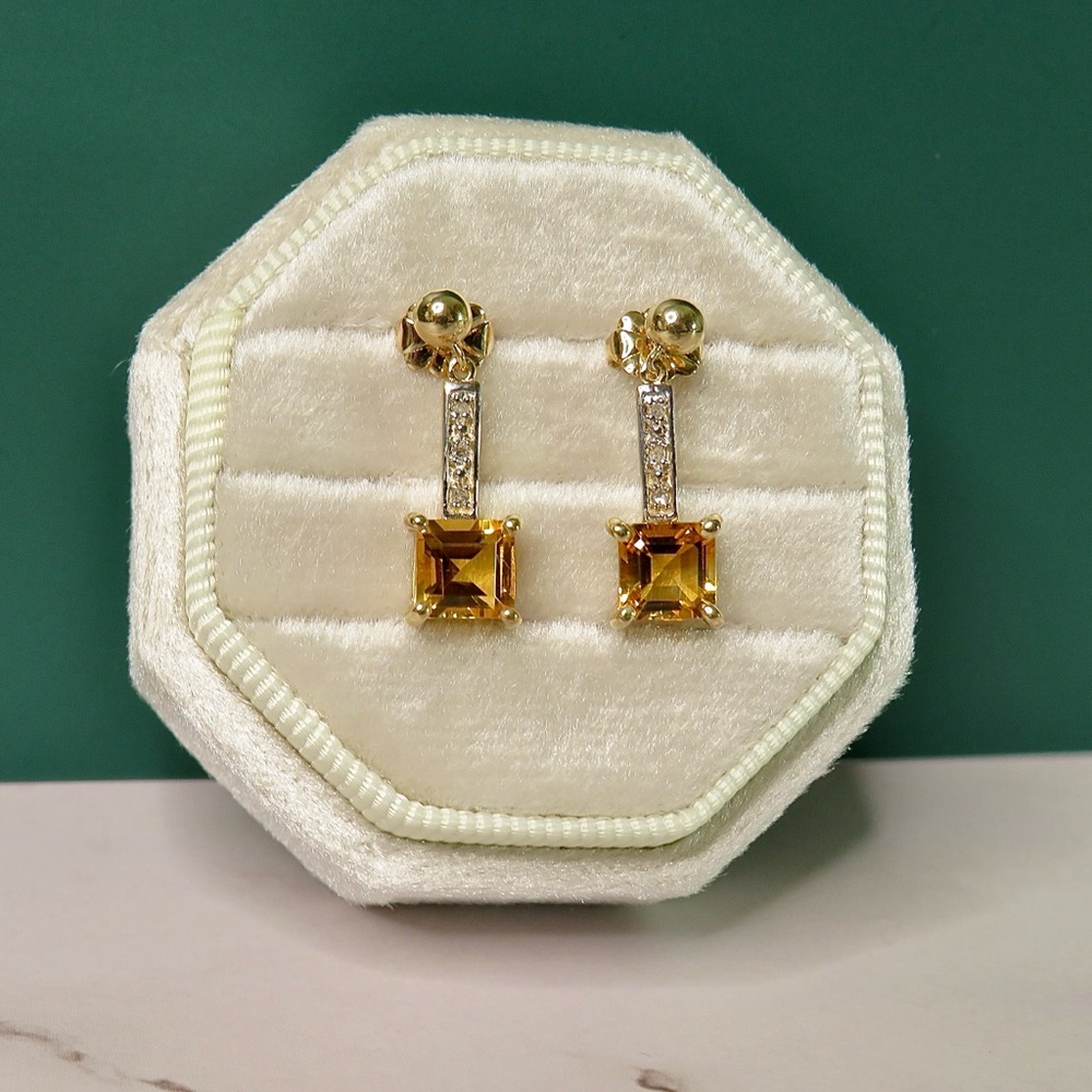 10k Citrine & Diamond 1.45ctw Dangle Drop Earrings 2.36g
